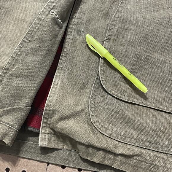 VTG LL Bean Jacket Mens Medium Brown Canvas Barn Work Chore Coat Plaid Lined USA - Picture 9 of 11